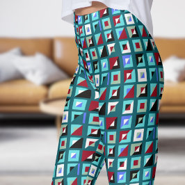Abstract Blauwgroen groen mozaïekpatroon Leggings