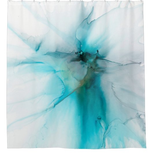 Abstract Blauwgroen, kalkoen en Faux Gold Douchegordijn (Voorkant)