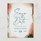 Abstract Blauwgroen & Koperherfsthuwelijk Sla de d Aankondigingskaart (Voorkant)