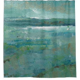 Abstract Blauwgroen kustgebied Douchegordijn