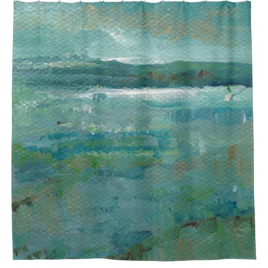 Abstract Blauwgroen kustgebied Douchegordijn (Voorkant)
