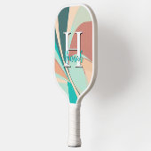 Abstract Blauwgroen monogram Retro Modern Peach Aq Pickleball Paddle (Links)