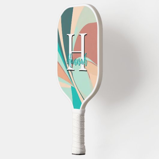 Abstract Blauwgroen monogram Retro Modern Peach Aq Pickleball Paddle (Links)