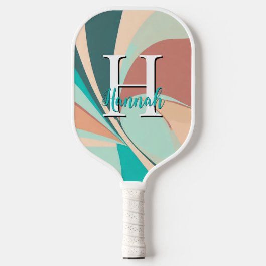 Abstract Blauwgroen monogram Retro Modern Peach Aq Pickleball Paddle (Voorkant)