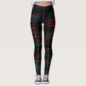 abstract blauwgroen rood kruispatroon leggings (Voorkant)