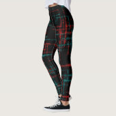 abstract blauwgroen rood kruispatroon leggings (Links)