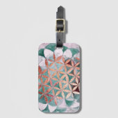 Abstract Blauwgroen Roos Gouden Waterverf Rosetpat Bagagelabel (Voorkant (verticaal))