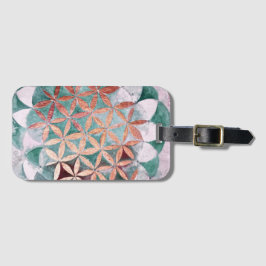 Abstract Blauwgroen Roos Gouden Waterverf Rosetpat Bagagelabel