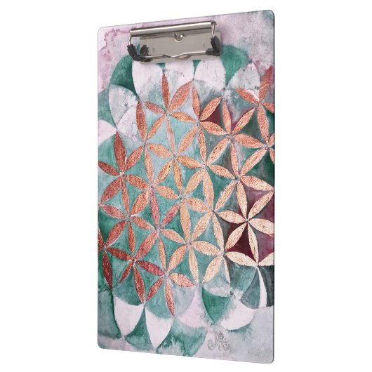 Abstract Blauwgroen Roos Gouden Waterverf Rosetpat Klembord (Links)