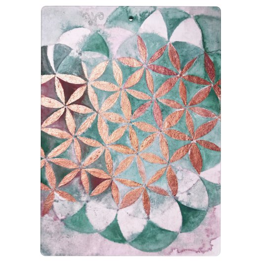 Abstract Blauwgroen Roos Gouden Waterverf Rosetpat Klembord (Achterkant)