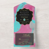 Abstract Blauwgroen roze allen in één uitnodiging (Binnen)