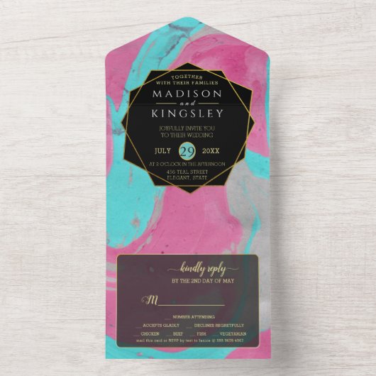 Abstract Blauwgroen roze allen in één uitnodiging (Binnen)