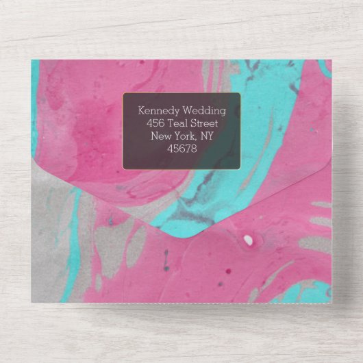 Abstract Blauwgroen roze allen in één uitnodiging (Achterkant)