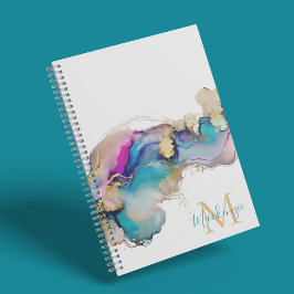 Abstract Blauwgroen Roze Gold Inky Marmer Monogram Notitieboek