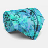 Abstract blauwgroen stropdas met bladeren (Opgerold)