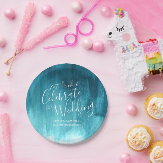 Abstract blauwgroen waterpapier voor bruiloft bord (Feest)