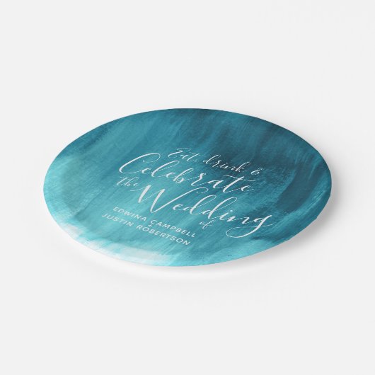 Abstract blauwgroen waterpapier voor bruiloft bord (Gekanteld)