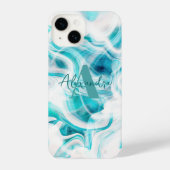 Abstract Blauwgroen Witte Vloeibare Verf Chic Manu iPhone Hoesje (Achterkant)
