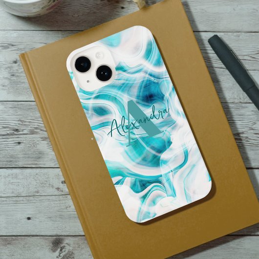 Abstract Blauwgroen Witte Vloeibare Verf Chic Manu iPhone Hoesje