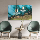Abstract Blauwgroen zwart Aqua Green Gold Groot Po Poster