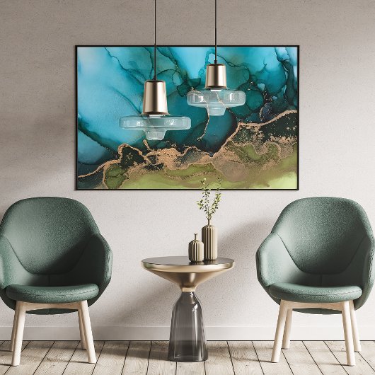 Abstract Blauwgroen zwart Aqua Green Gold Groot Po Poster