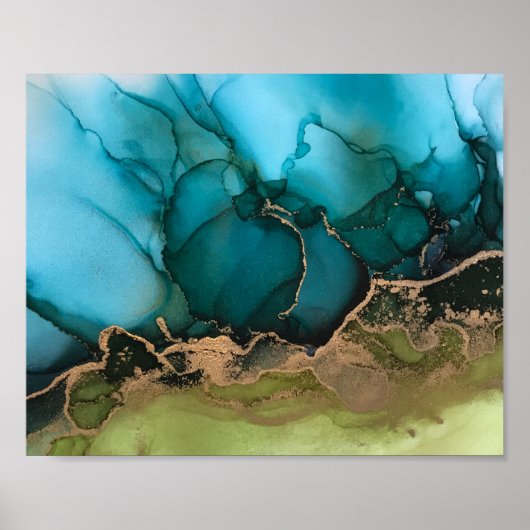 Abstract Blauwgroen zwart Aqua Green Gold Poster (Voorkant)