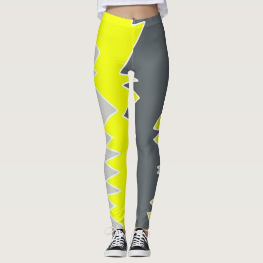 Abstract Bleek Geel Geel Koolsteengrijs Leggings (Voorkant)