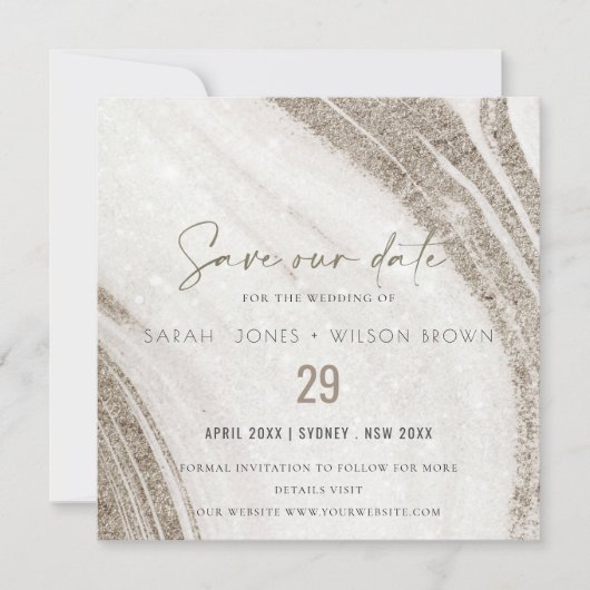 Abstract Bleek goudmarmer Agate Wedding Save The Date (Voorkant)