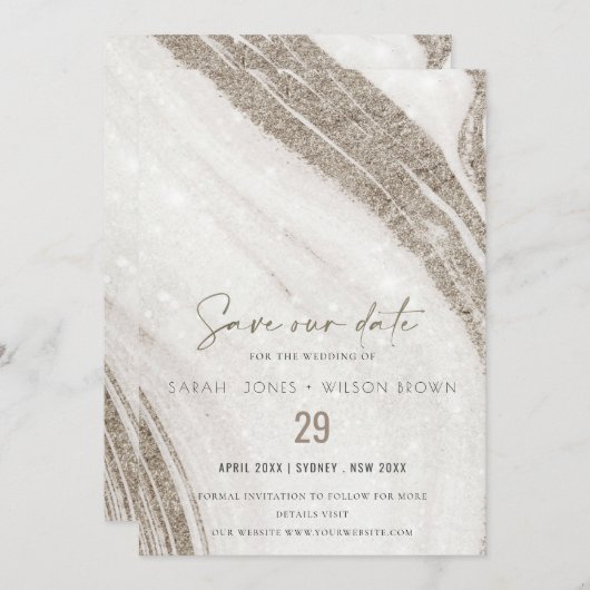 Abstract Bleek goudmarmer Agate Wedding Save The Date (Voorkant / Achterkant)