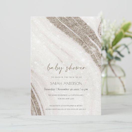 Abstract Bleek goudmarmer Baby shower uitnodigen Bedankkaart (Staand voorkant)