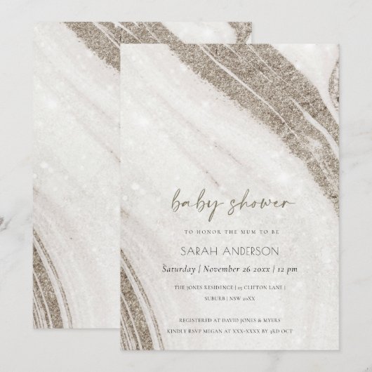 Abstract Bleek goudmarmer Baby shower uitnodigen Bedankkaart (Voorkant / Achterkant)
