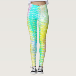 Abstract Bleek pasta Turquoise Pink Yellow Leggings