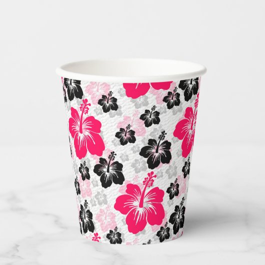 Abstract Bloem Rood Zwart Wit Papieren Bekers (Voorkant)