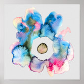 Abstract bloemblauw in grijs waterverf poster (Voorkant)