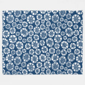 Abstract Bloemen 031023 - Wit op Shibori Blauw Fleece Deken (Voorkant (Horizontaal))
