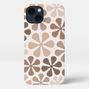 Abstract Bloemen (B) Bruin Taupe Crème iPhone 13 Hoesje