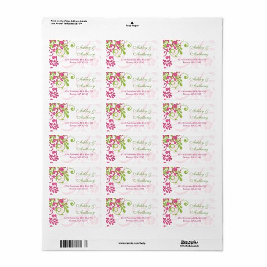 Abstract Bloemen Bruiloft Adres Mailing Label (Full Sheet)