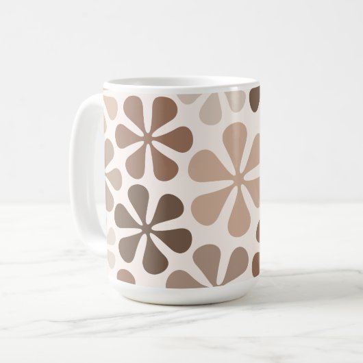 Abstract Bloemen Bruin Taupe Cream Koffiemok (Voorkant links)