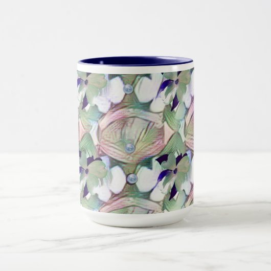 Abstract Bloemen en Parels Blauw Grote Mok (Midden)