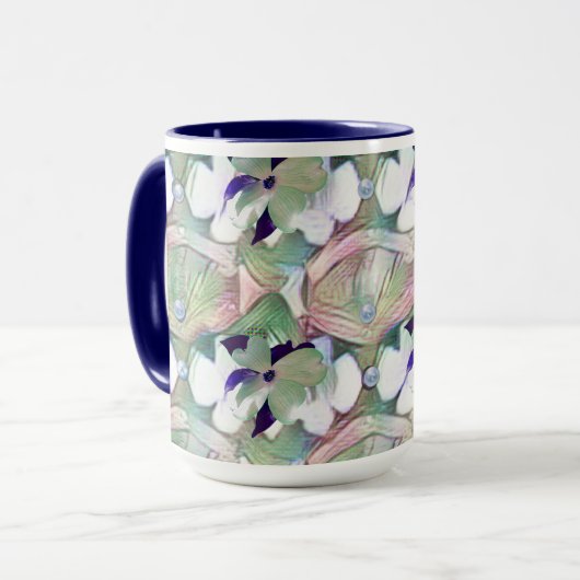 Abstract Bloemen en Parels Blauw Grote Mok (Voorkant links)