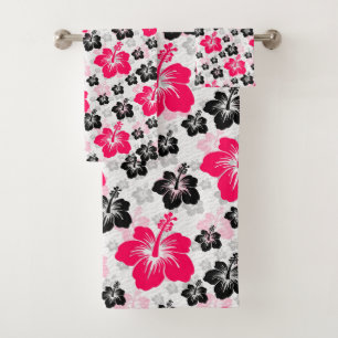 Abstract Bloemen Rood Zwart Wit Bad Handdoek