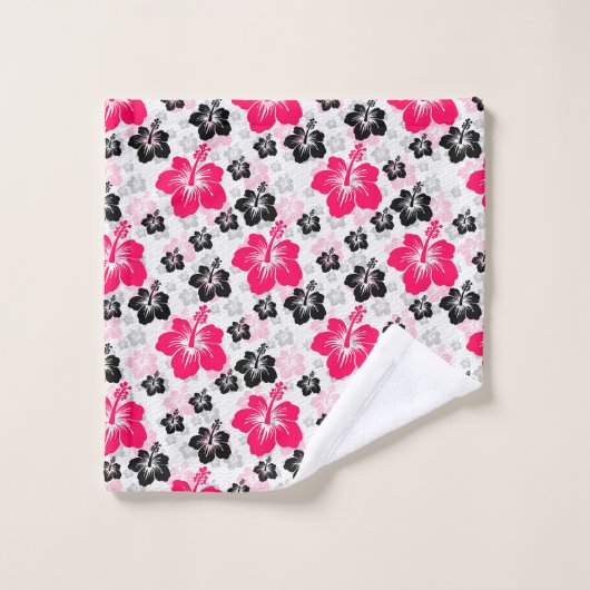 Abstract Bloemen Rood Zwart Wit Bad Handdoek (Wasdoekje)