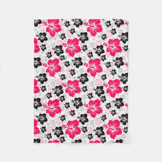 Abstract Bloemen Rood Zwart Wit Fleece Deken (Voorkant)
