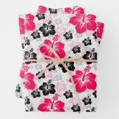 Abstract Bloemen Rood Zwart Wit Inpakpapier Vel (In situ)