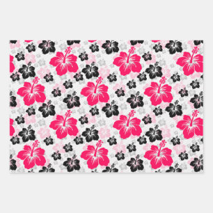 Abstract Bloemen Rood Zwart Wit Inpakpapier Vel