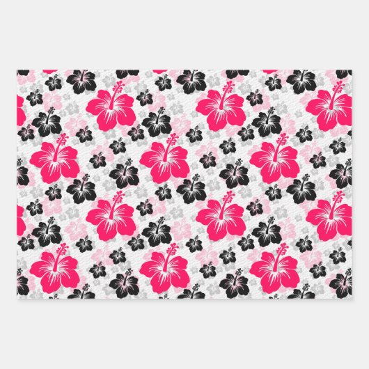 Abstract Bloemen Rood Zwart Wit Inpakpapier Vel (Voorkant)