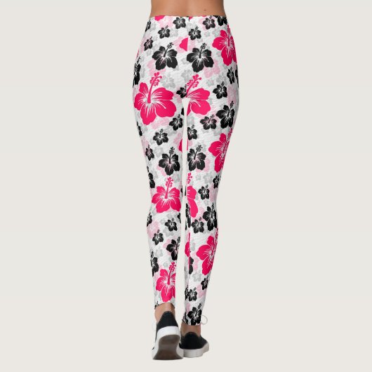 Abstract Bloemen Rood Zwart Wit Leggings (Achterkant)