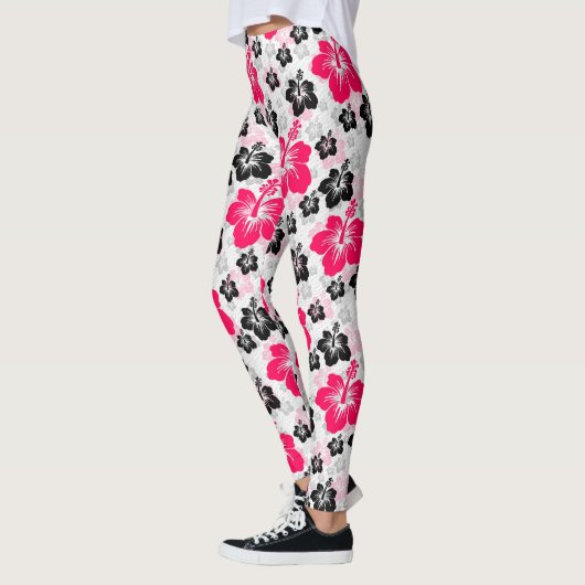 Abstract Bloemen Rood Zwart Wit Leggings (Links)