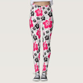 Abstract Bloemen Rood Zwart Wit Leggings (Voorkant)