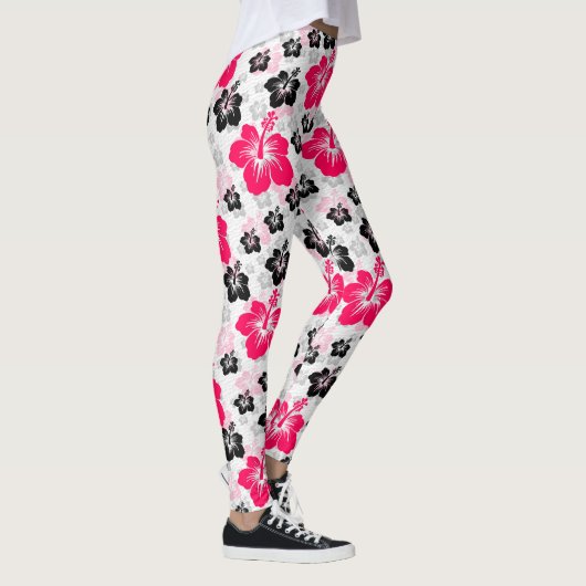 Abstract Bloemen Rood Zwart Wit Leggings (Rechts)